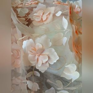 Blush Pink Floral Appliques Tulle Fabric